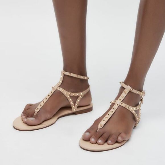 ZARA LEATHER STUDDED FLATS - Picture 3 of 9